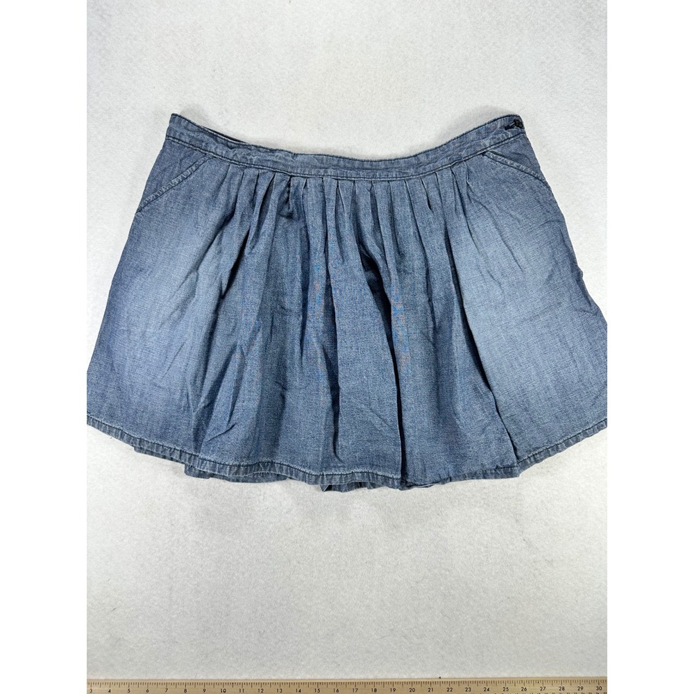 Spoon Jeans Women Blue Denim Pleated Mini Skirt Size 21 Light Wash Cotton Flared